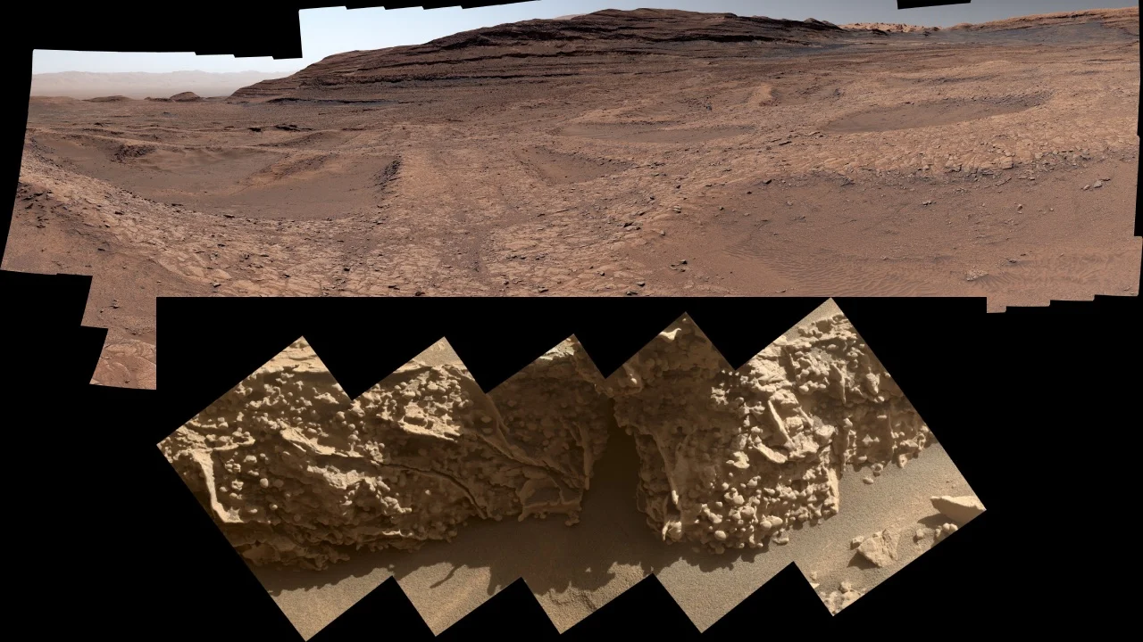 Structures boxwork Mars Mount Sharp Curiosity réseau crêtes minérales eau souterraine cratère Gale NASA